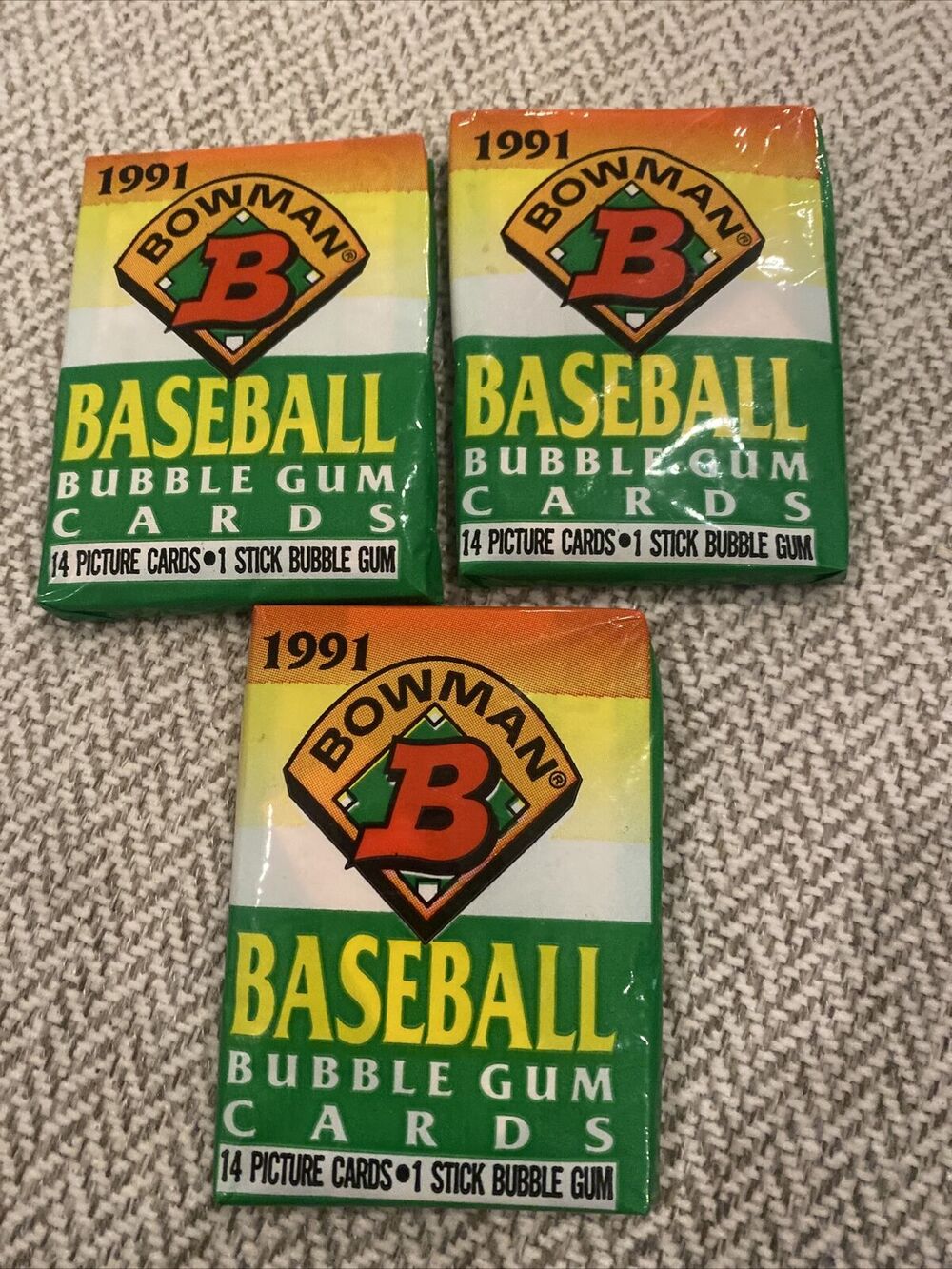 1991 Bowman Baseball Set Of 3 Factory Sealed Wax Packs - 14 Cards Per Pack-Topps